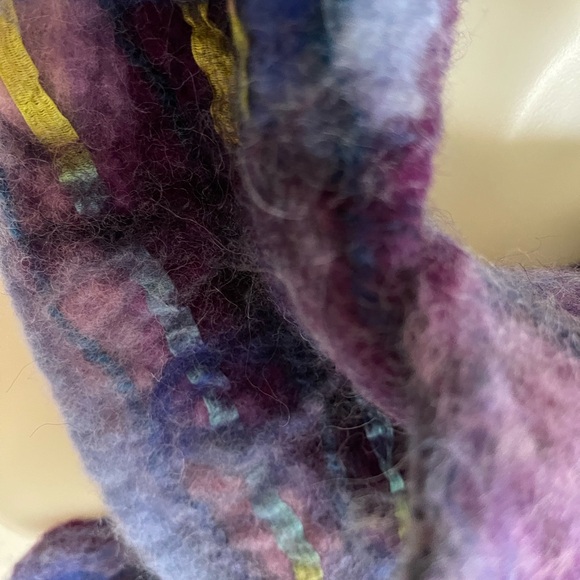 Handcrafted Blue and Purple Multicolor Felted Merino Wool Scarf - Picture 2 of 4